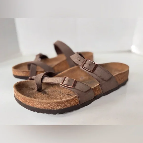 Birkenstock Mayari Toe Loop Brown Leather Slip On Sandals shoes Women’s Size 38